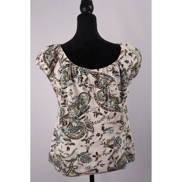 JKLA California Women's Floral Print‎ Lace Trim Top Medium White & Green - Picture 3 of 8